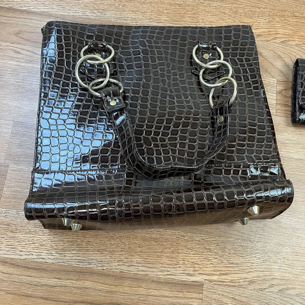 Mary Kay Purse with‎ Matching Wallet Brown Crocodile Pattern RARE